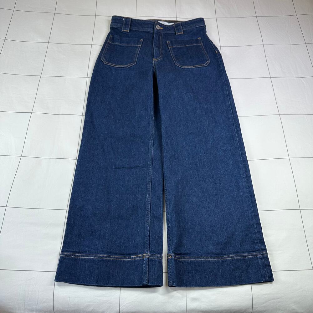 & Other Stories Jeans Womens 6 Blue Patch Pocket Wide Leg Crop Denim Cotton
